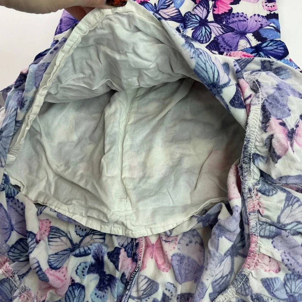 The Children's Place White Purple Butterfly Dress Kids Size 6 Ruffle Cap Sleeve